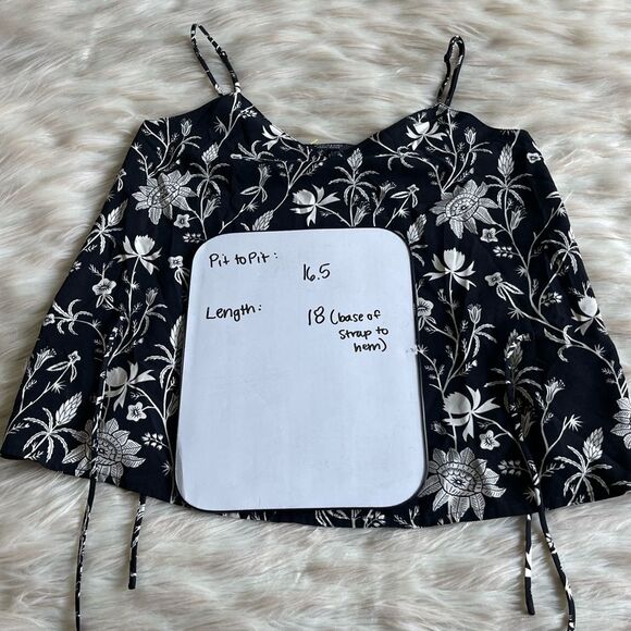 Scotch & Soda Maison Scotch Mix Media Side Tie Floral Tank in Black/ White - Picture 9 of 9